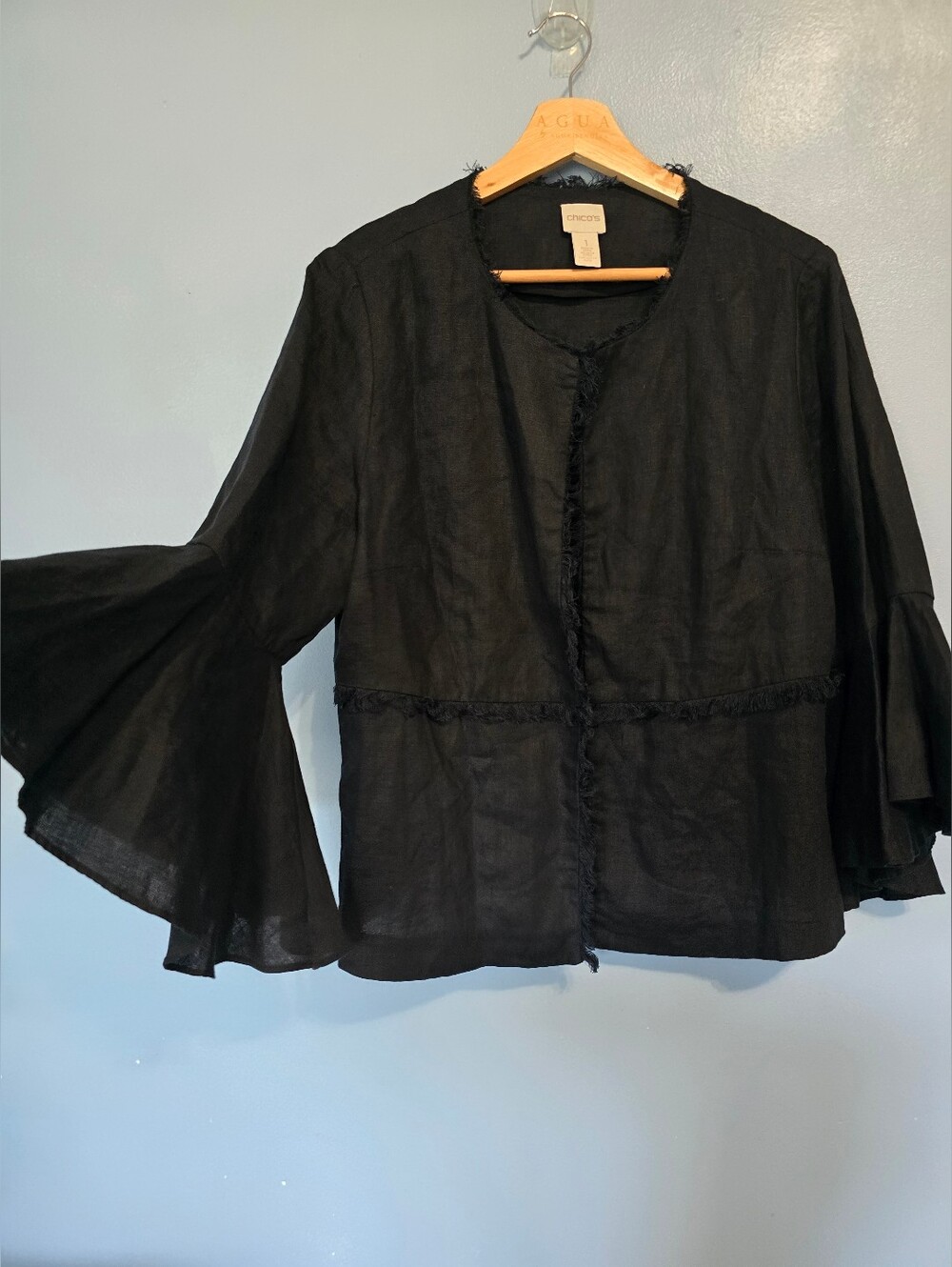 Chico's Black Linen Bell-Sleeve Cardigan Size 1 US M